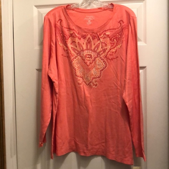NWT Sonoma Coral Long Sleeve Aztec Tribal Print Tee 2X - Picture 1 of 4